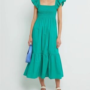 Chic Teal Ruffle Sleeve Midi Dress
